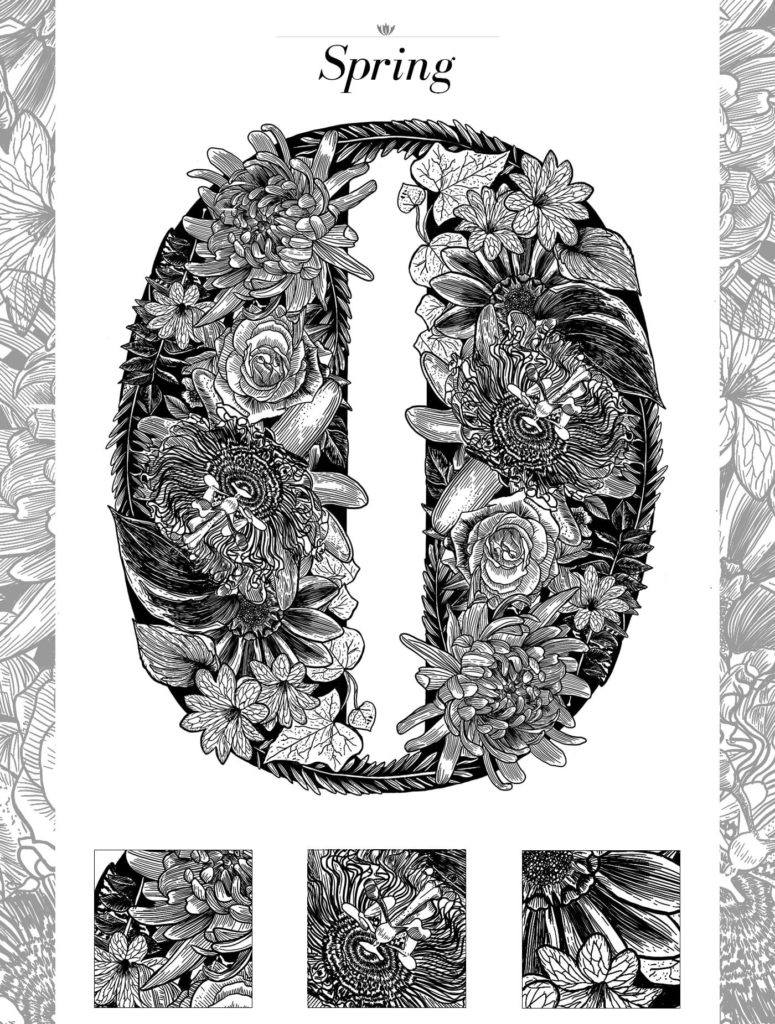 Linework Floral Typography Illustration