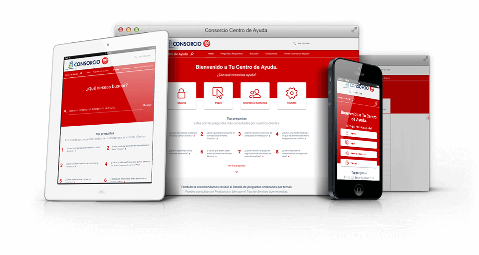 Multiple devices showing the responsive insurance website design, help center ux/ui design.