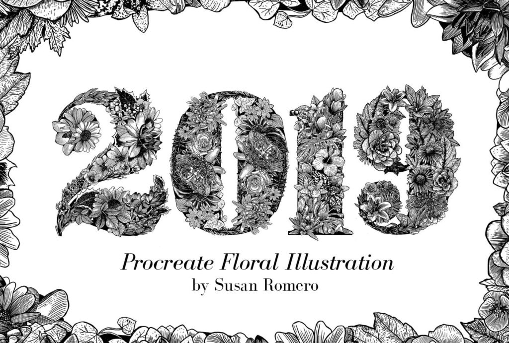 Linework Floral Typography Illustration