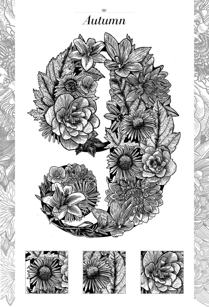 Black Linework Floral Typography Illustration