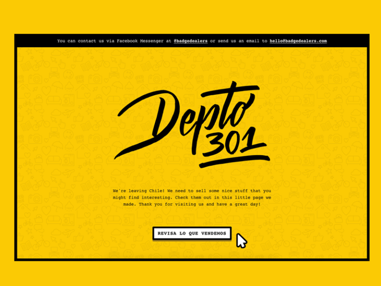 yellow background website design with icon pattern and black font