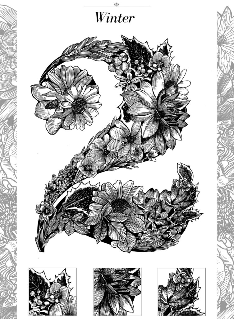 Linework Floral Typography Illustration